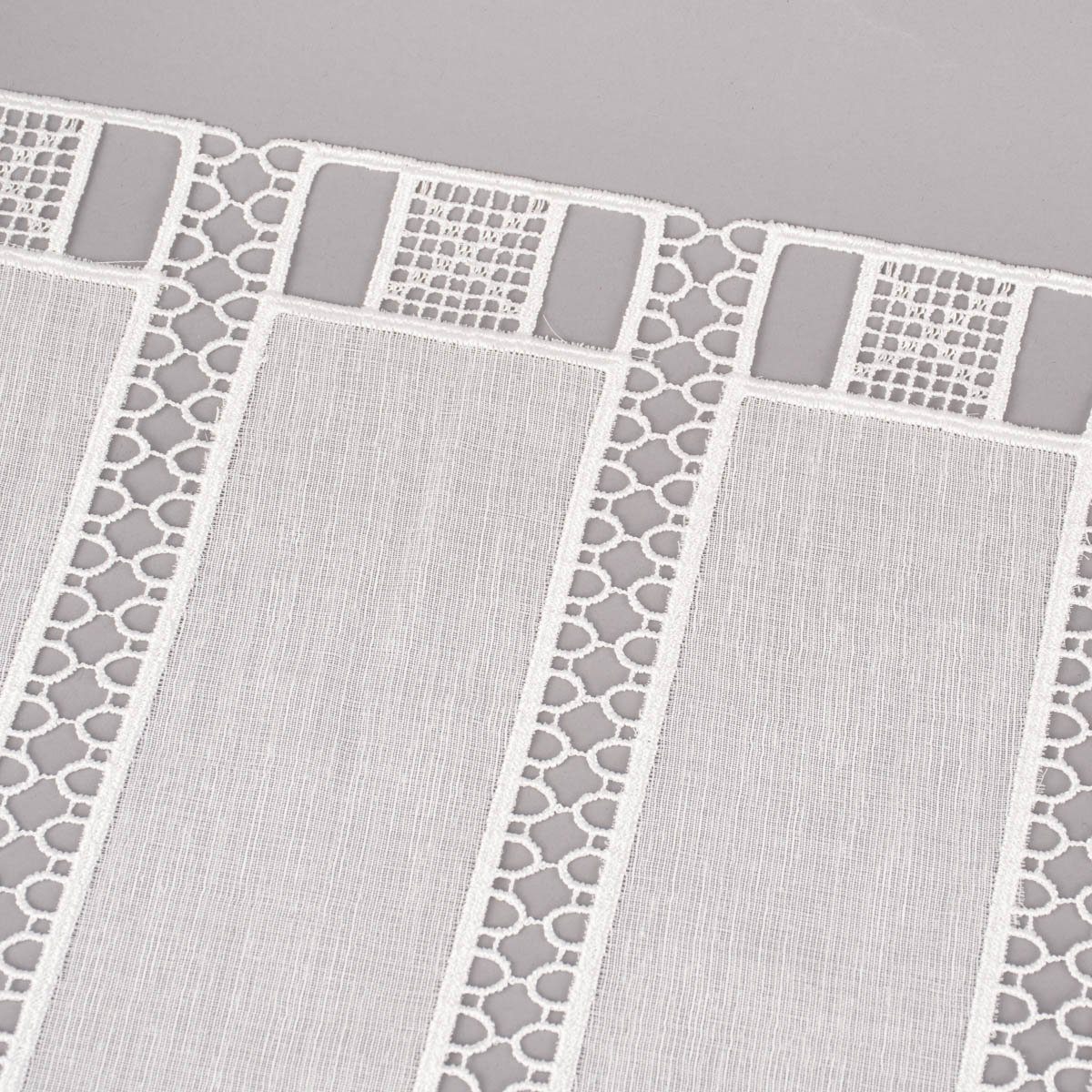 Meterware Scheibengardine nähfrei Häkelei Stickerei Blätter ecru 60cm, SCHÖNER LEBEN., leicht perforiert, Stickerei/Stickstoff, bestickt, pflegeleicht