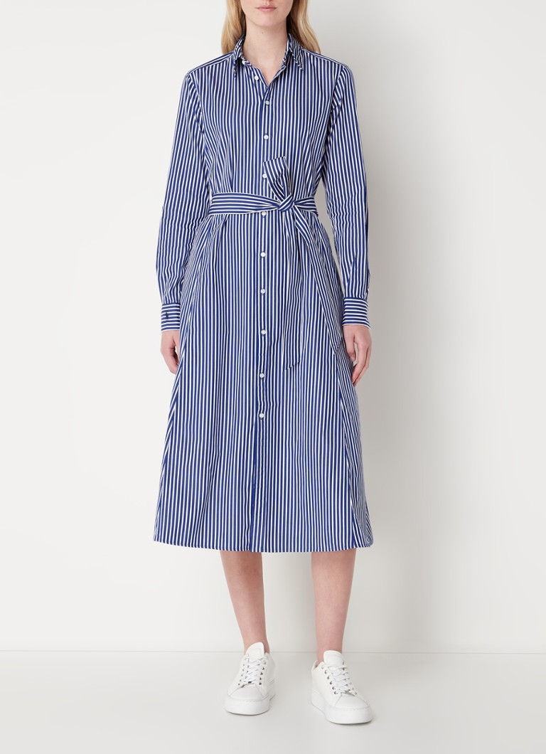 Vestido camisero midi de Ralph Lauren con cinturón de lazo y estampado de rayas.