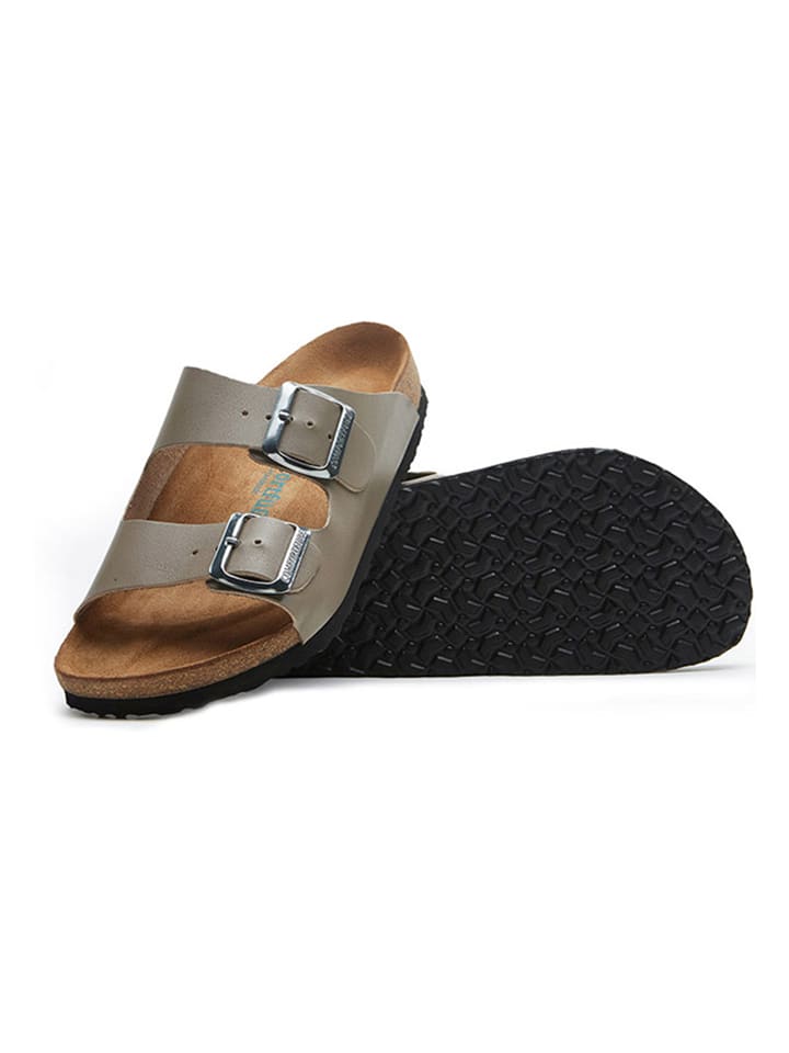 Comfortfusse Leder-Pantoletten in Grau günstig kaufen