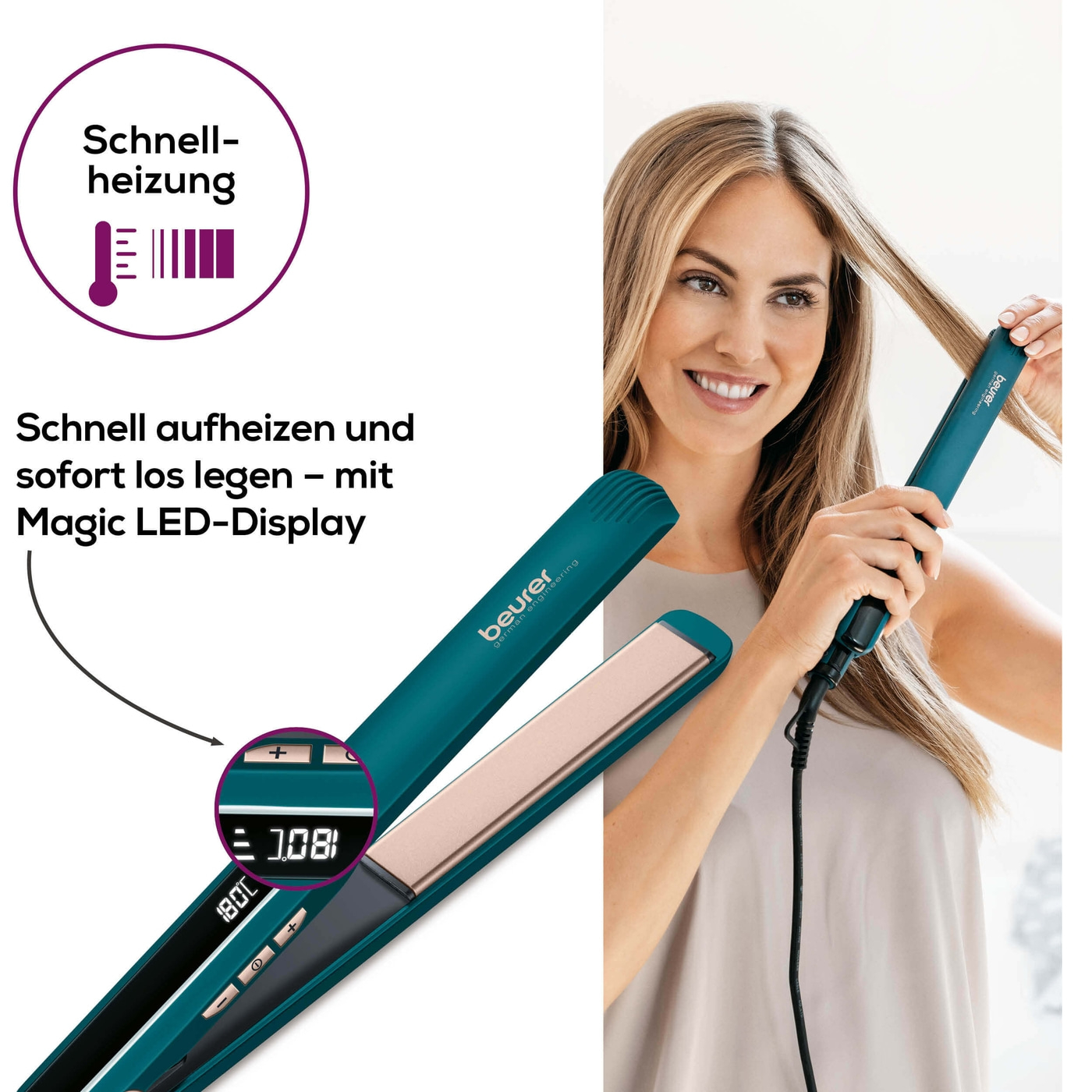 Beurer Haarglätter HS 50 Ocean-Stylisches Glätteisen für seidig-glatte Haare