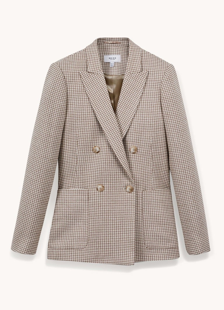 Blazer doppiobretto Ella di Reiss en misto lana pied de poule cu aplicație de borla.