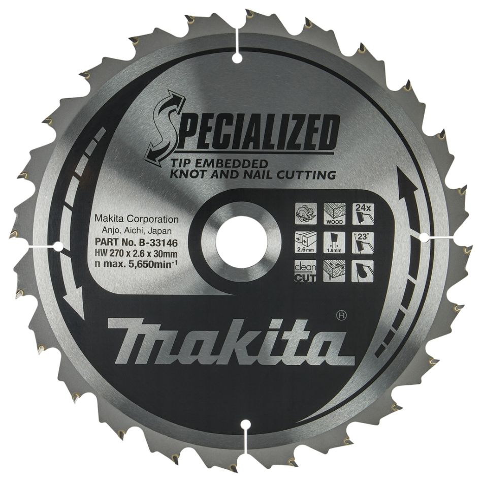 Makita Tilbehør B-33146 Specialiseret Træsavklinge 270 x 30 x 2,6 mm 24T