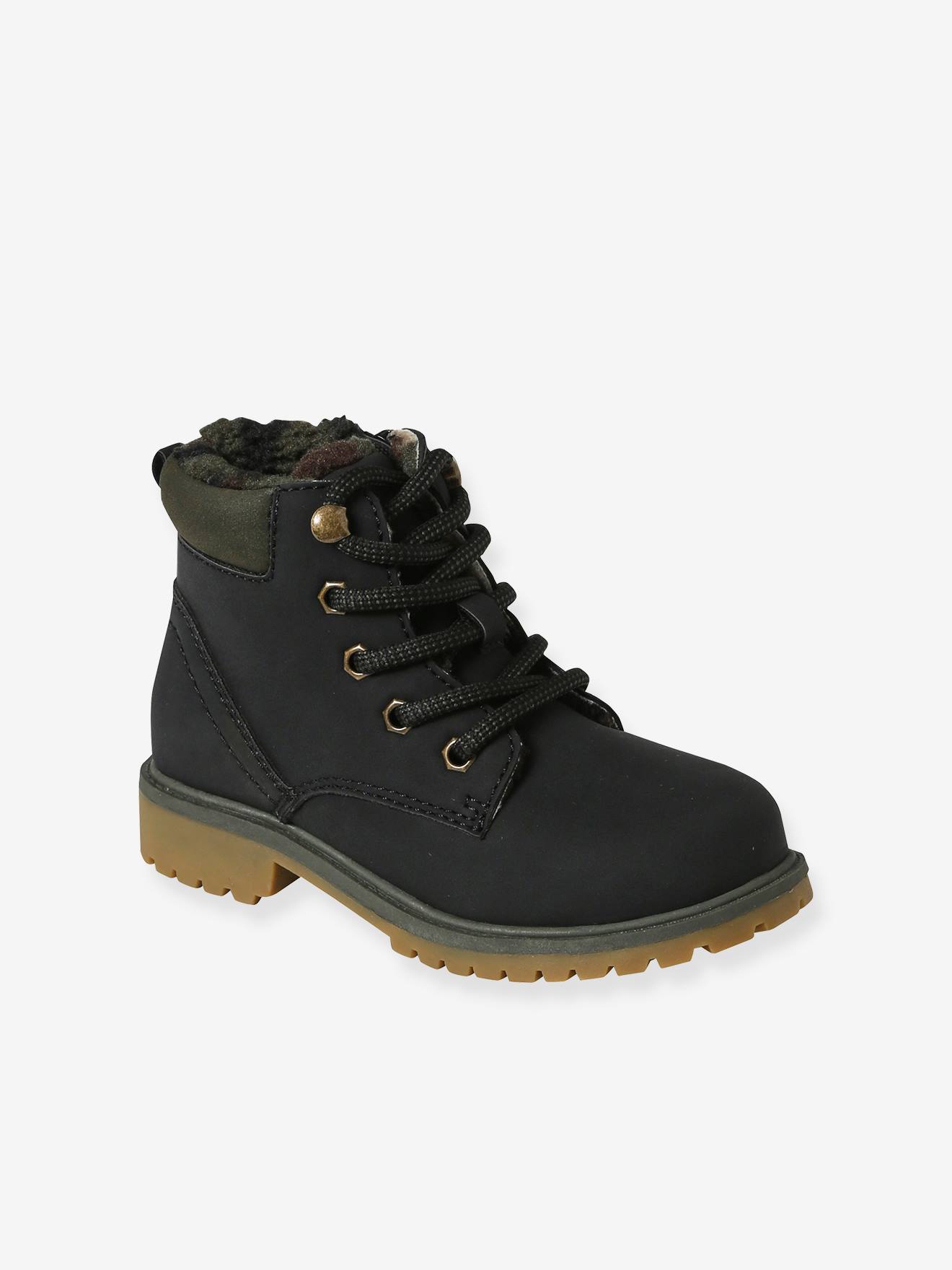 Boots fourrées lacées et zippées enfant noir