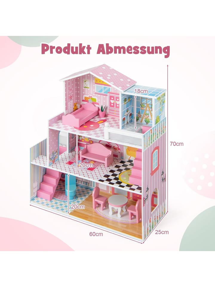 COSTWAY Puppenhaus in Rosa günstig kaufen 70 cm