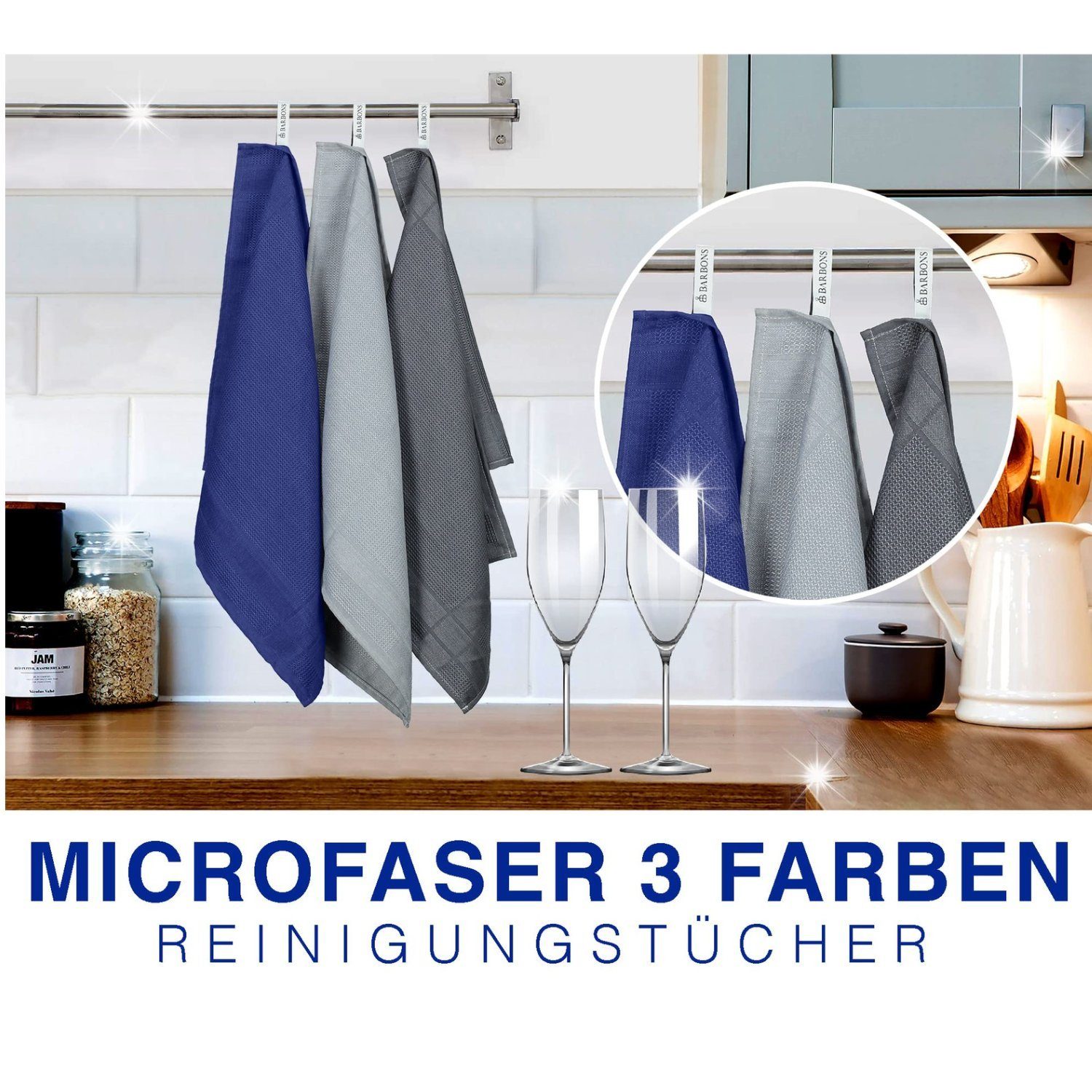 AMR HOME Mikrofasertücher Putztücher Fenstertuch Mikrofaser Reinigungstüche Mikrofasertuch (1 Packung, 3-tlg., Geschirrtücher Mikrofaserputztücher Streifenfrei Staubfrei Bad Auto)