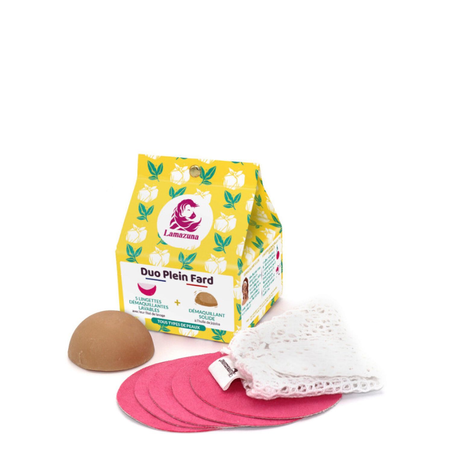 Lamazuna Duo Plein Fard Démaquillant Solide + Ligettes Lavables x5