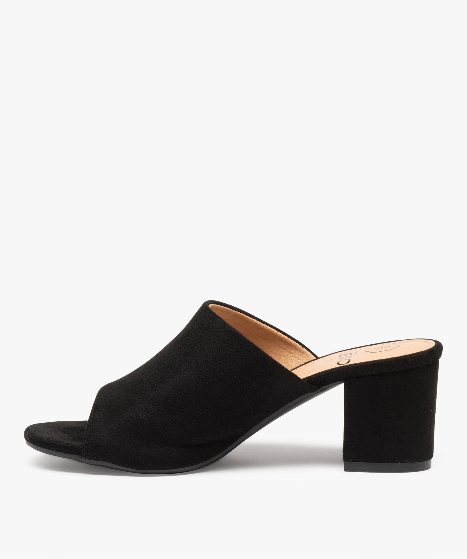 Mules femme à talon carré dessus en suédine unie noir | GEMO