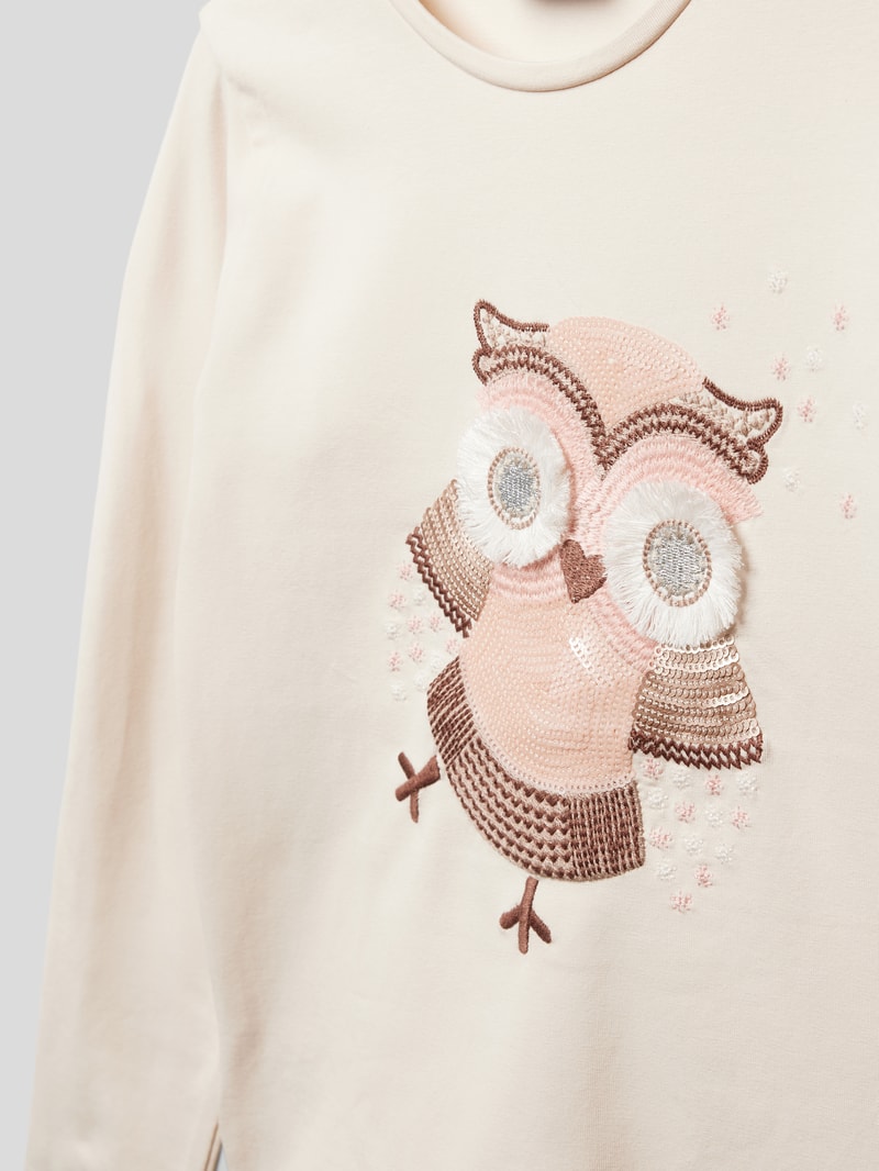 Longsleeve mit Motiv-Stickerei in ecru