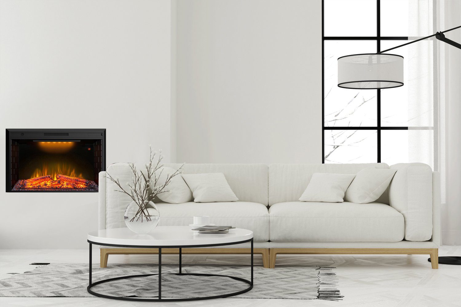 Kaminlicht Elektrokamin Zhora 33 Elektrokamin Wandkamin elektrisch mit Heizung, Einbaukamin, Elektrischer Kamin mit Fernbedienung, Timer, 3D Flammenspiel, LED Feuer