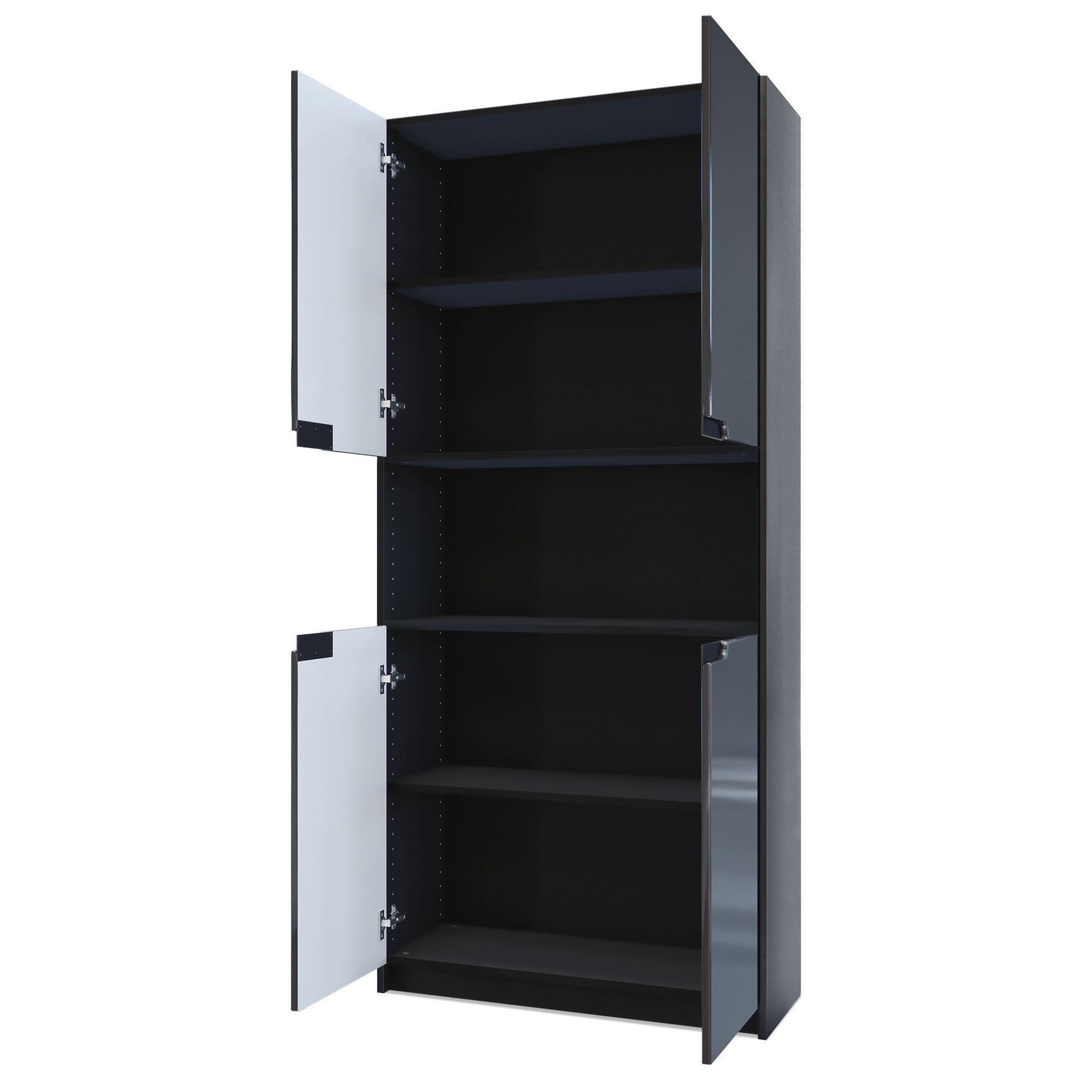 Vladon Aktenschrank Logan (Aktenschrank, mit 5 Fächern und 4 Türen) Schwarz matt/Eiche Natur (82 x 184 x 37 cm)