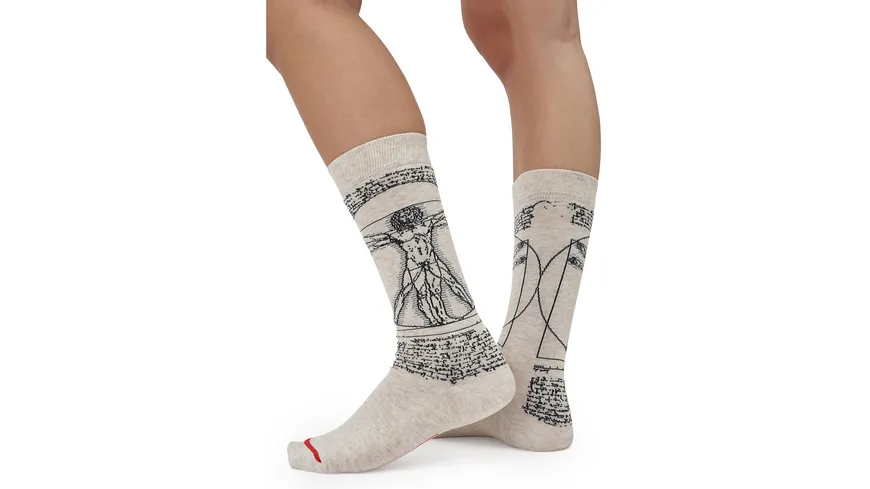 MuseARTa Unisex Socken Leonardo da Vinci - The Vitruvian Man beige