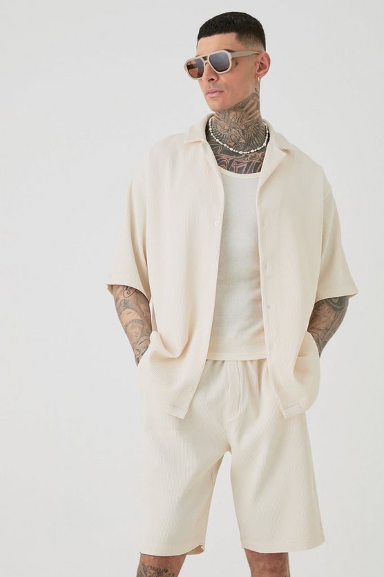 Tall Oversize Hemd & Shorts in Ecru
