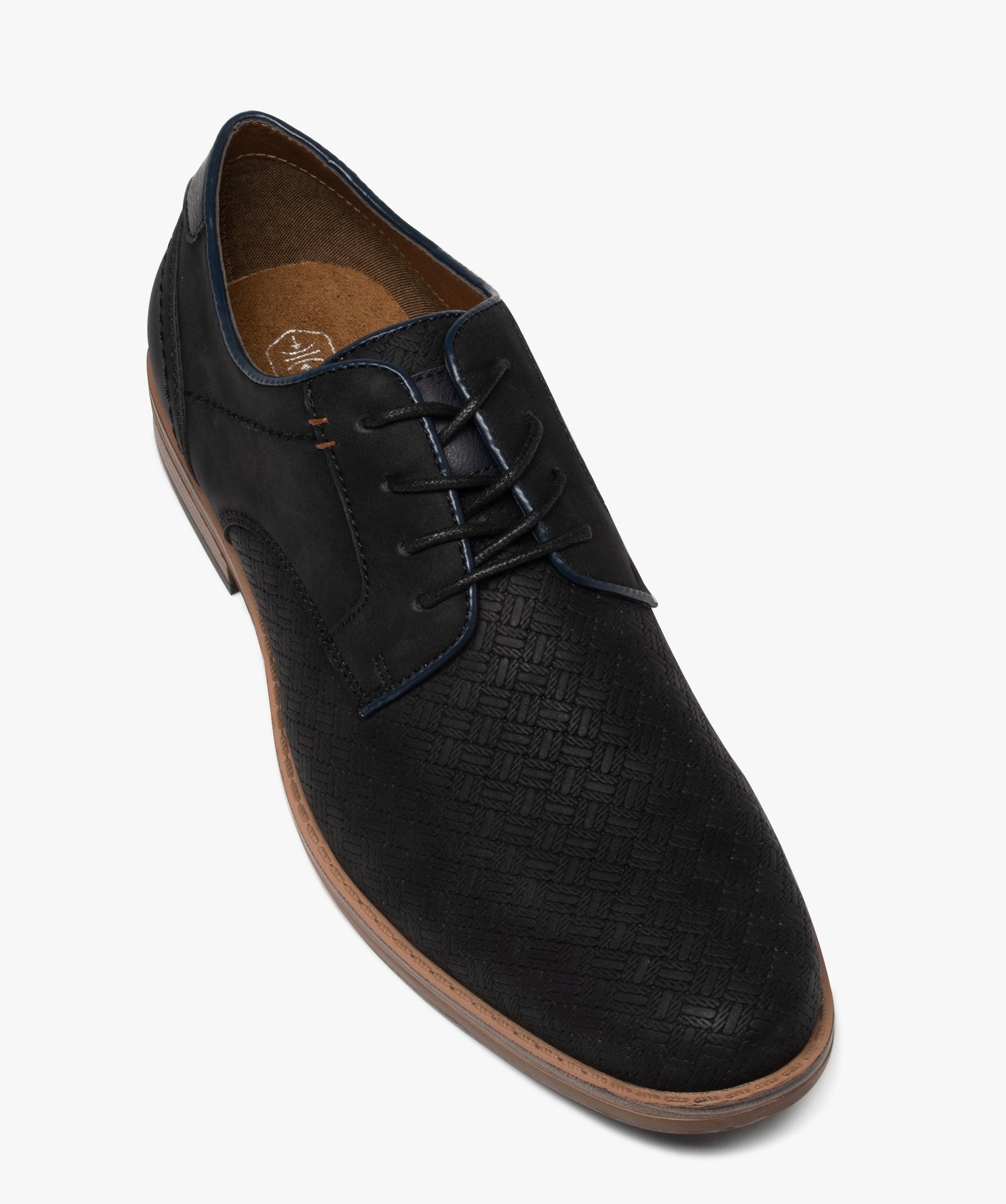 Derbies homme unis à lacets et à motif en relief noir | GEMO