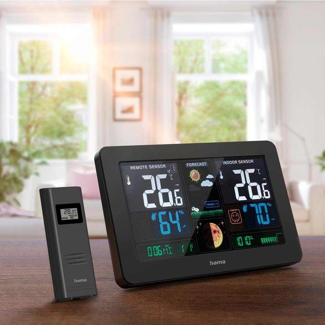Hama Wetterstation Funk mit Außensensor Wettervorhersage USB-Ladefunktion Wetterstation