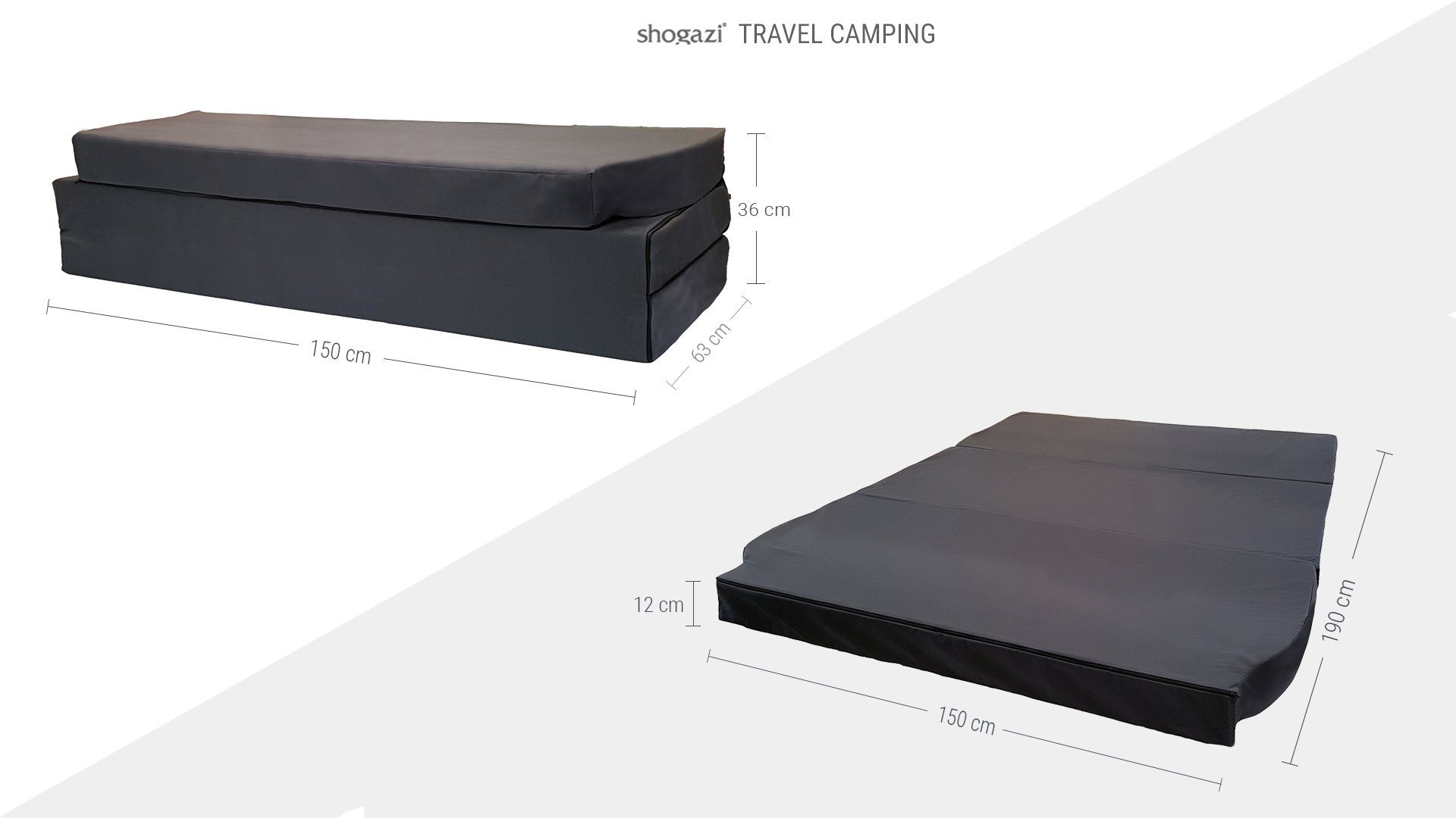 Klappmatratze T5-Matratze, T5 Bett, VW T5, T6, T6.1, Multivan, VW Bus Matratze, shogazi ®, 12 cm hoch, (Set, 2-tlg), VW Bus Matratze 150x190x12cm, inklusive Tansporttasche / Aufbewahrungstasche