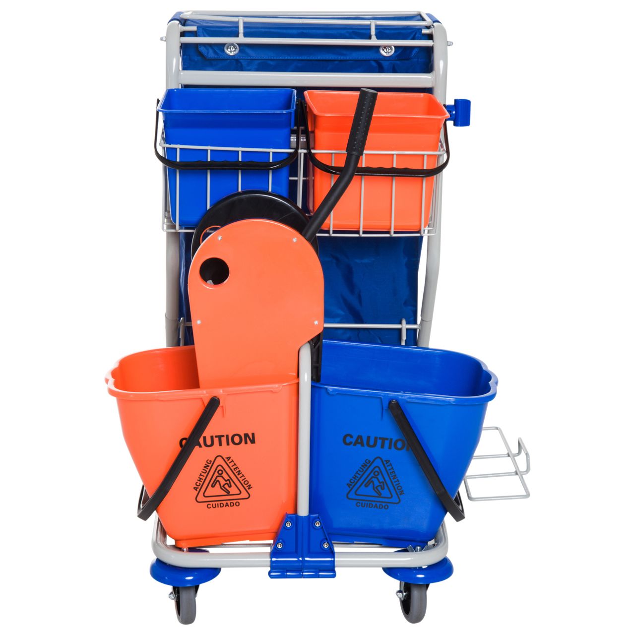 HOMCOM Putzwagen Reinigungswagen 4 Fahreimer Wischwagen Systemwagen mit Rollen Blau Orange 93 x 70 x 97 cm