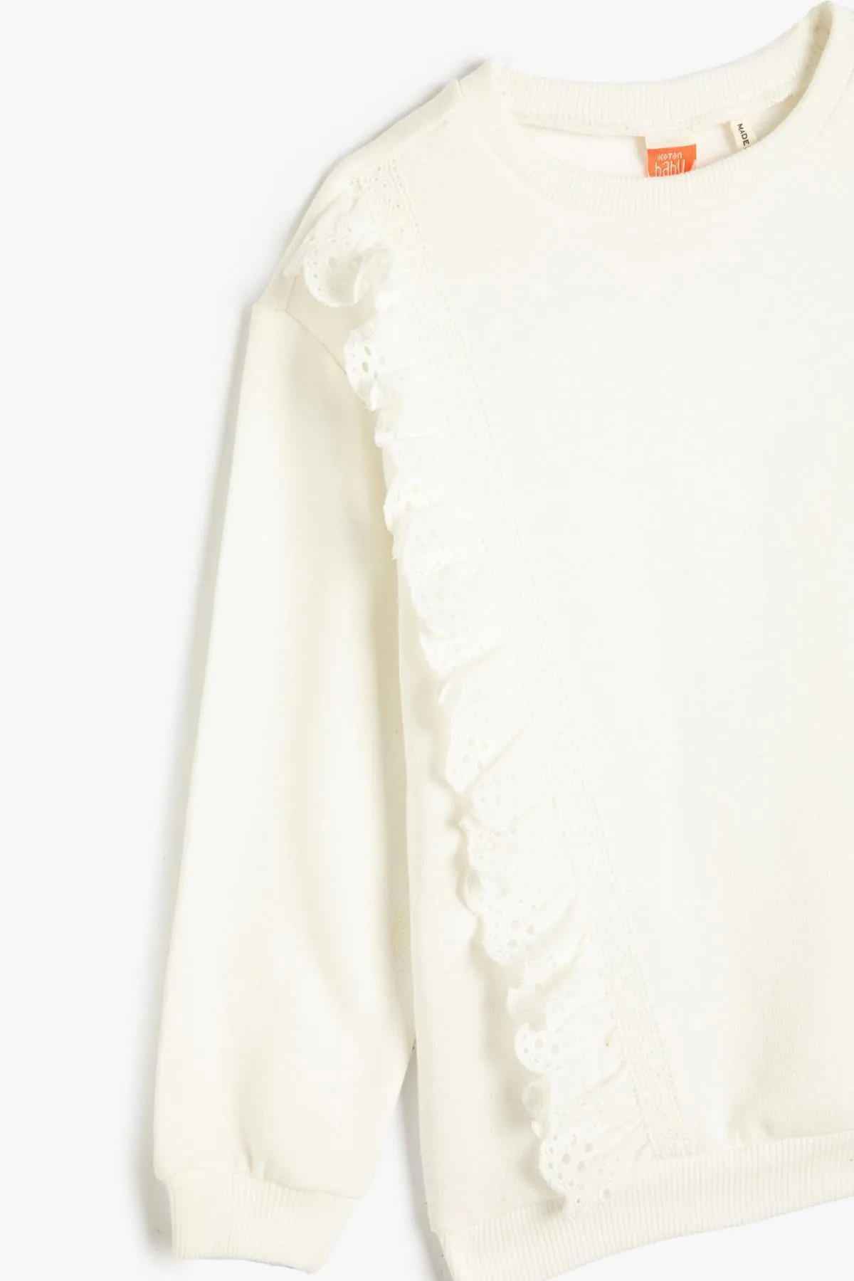 Koton  Rüschen-Sweatshirt aus Baumwolle in Roségold mit Rundhalsausschnitt