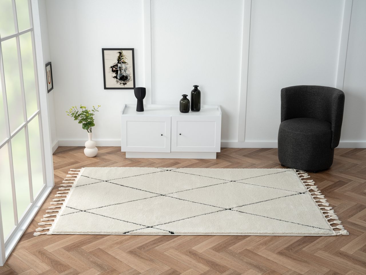 MyFlair Teppich Moroccan Calm, 140 cm x 200 cm, Farbe weiß, rechteckig, Florhöhe 19mm