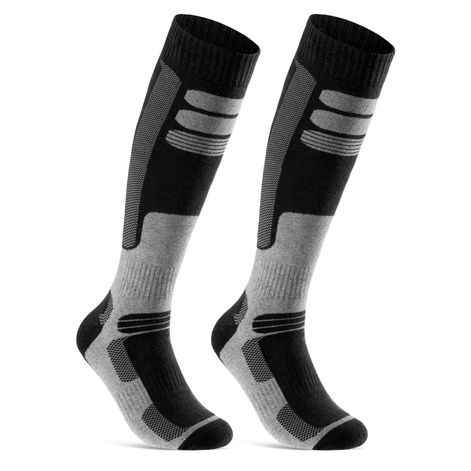 sockenkauf24 Skisocken 2 Paar Ski Strümpfe Herren & Damen Ski Socken lang (Schwarz/Schwarz, 43-46) Atmungsaktiv - 42816 WP