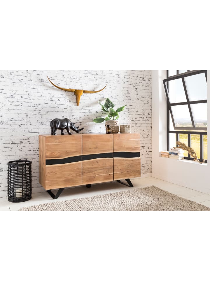 KADIMA DESIGN Sideboard 148 x 85 x 43 cm Massiv-Holz Natur Baumkante Anrichte günstig kaufen onesize