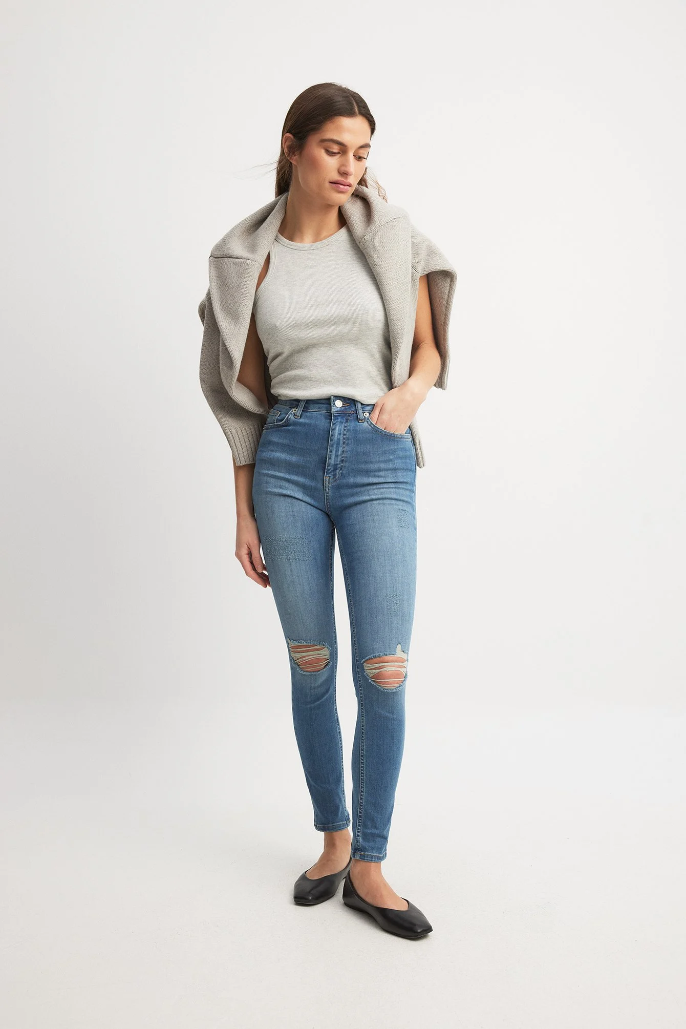 Skinny Jeans mit hoher Taille Used-Look