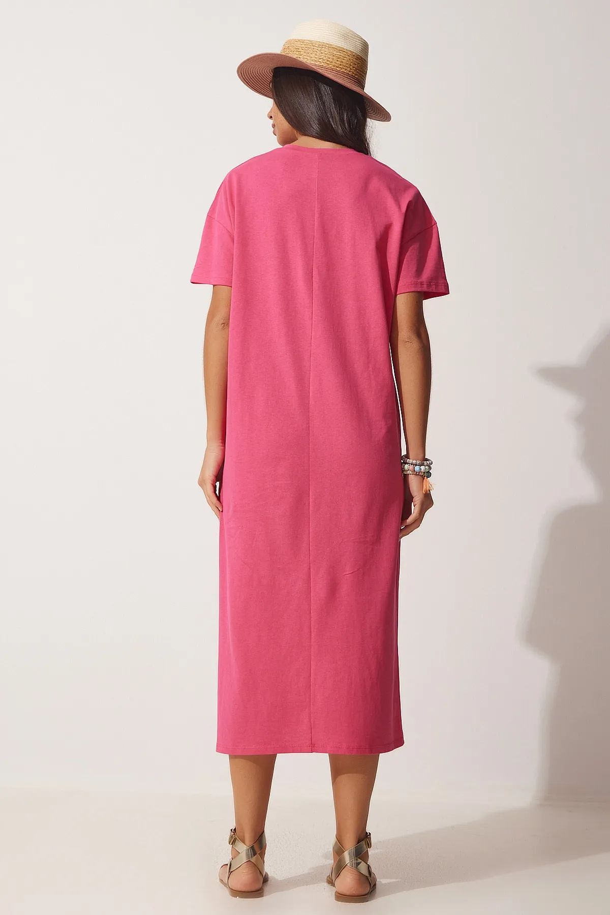 Happiness İstanbul  Damen-Sommerkleid aus gekämmter Baumwolle in Rosa aus Baumwolle UB00080