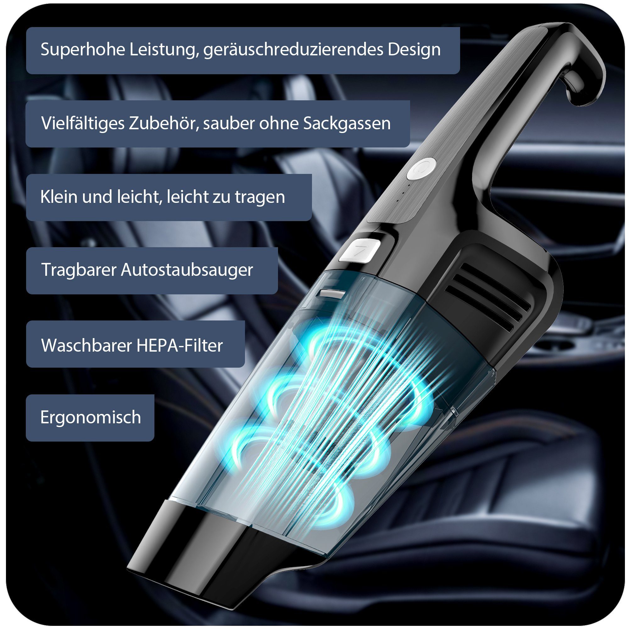 Tisoutec Akku-Handstaubsauger Akku Handstaubsauger,12000Pa USB aufladbar Tragbar Leicht Mini, Staubsauger,6000mAh Auto-Staubsauger,Nass & Trocken Handsauger