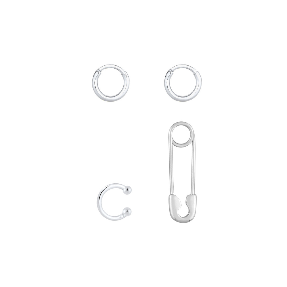 Elli Elli Boucles d'Oreilles Épingle de Sûreté Earcuff Femme - (925/1000) Argent Plaqu Boucles d'oreilles