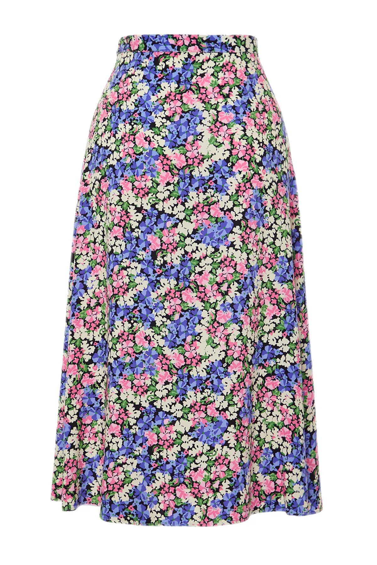 Trendyol Collection  Hellblauer gewebter Midirock aus Viskosestoff mit Schlitzdetail und Blumenmuster TWOSS20ET0230