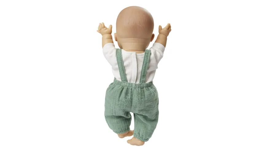 Heless - Puppen-Latzhose aus 100 % Bio-Baumwolle, salbeigrün, mit weißem T-Shirt, 2-teilig, Gr. 35-45 cm