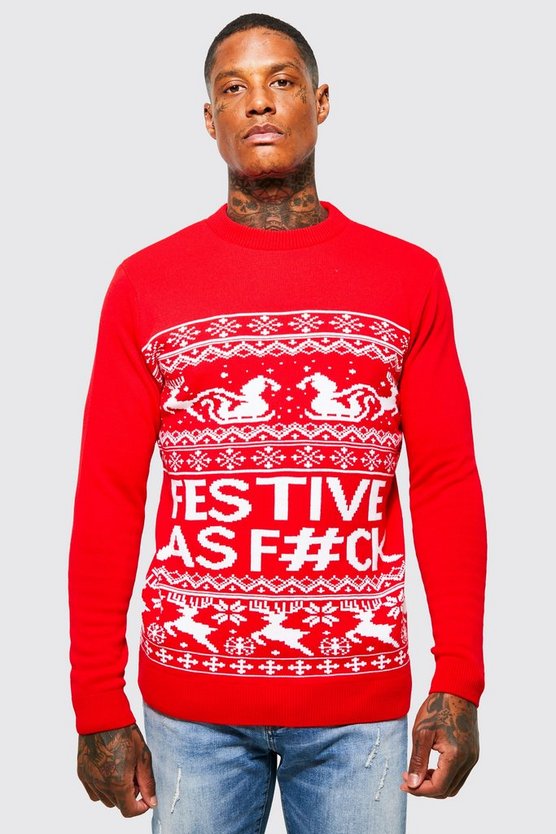 Weihnachtspullover mit Festive Slogan