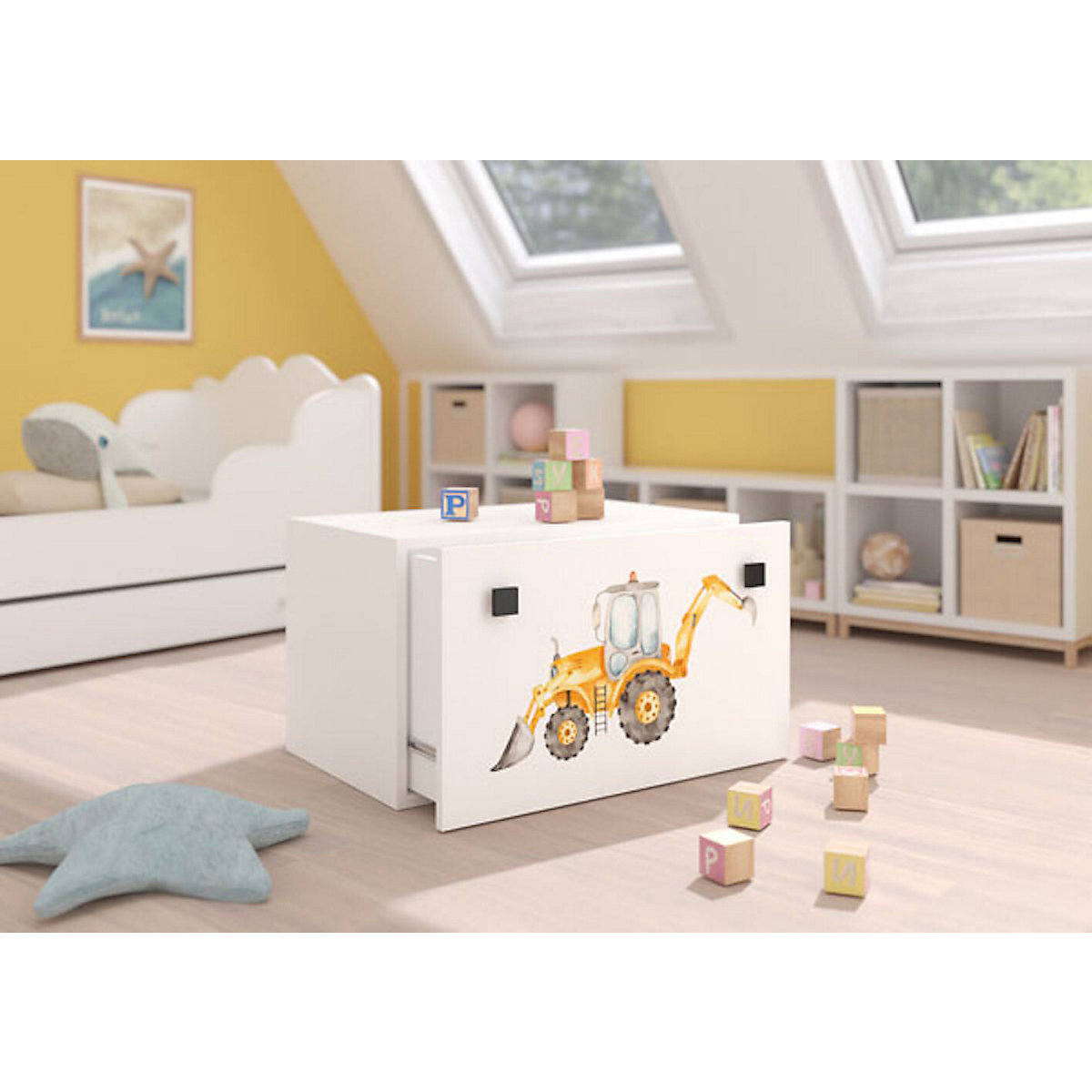 Spielzeugtruhe Sitztruhe Inga 70cm weiß Motiv Meerestiere