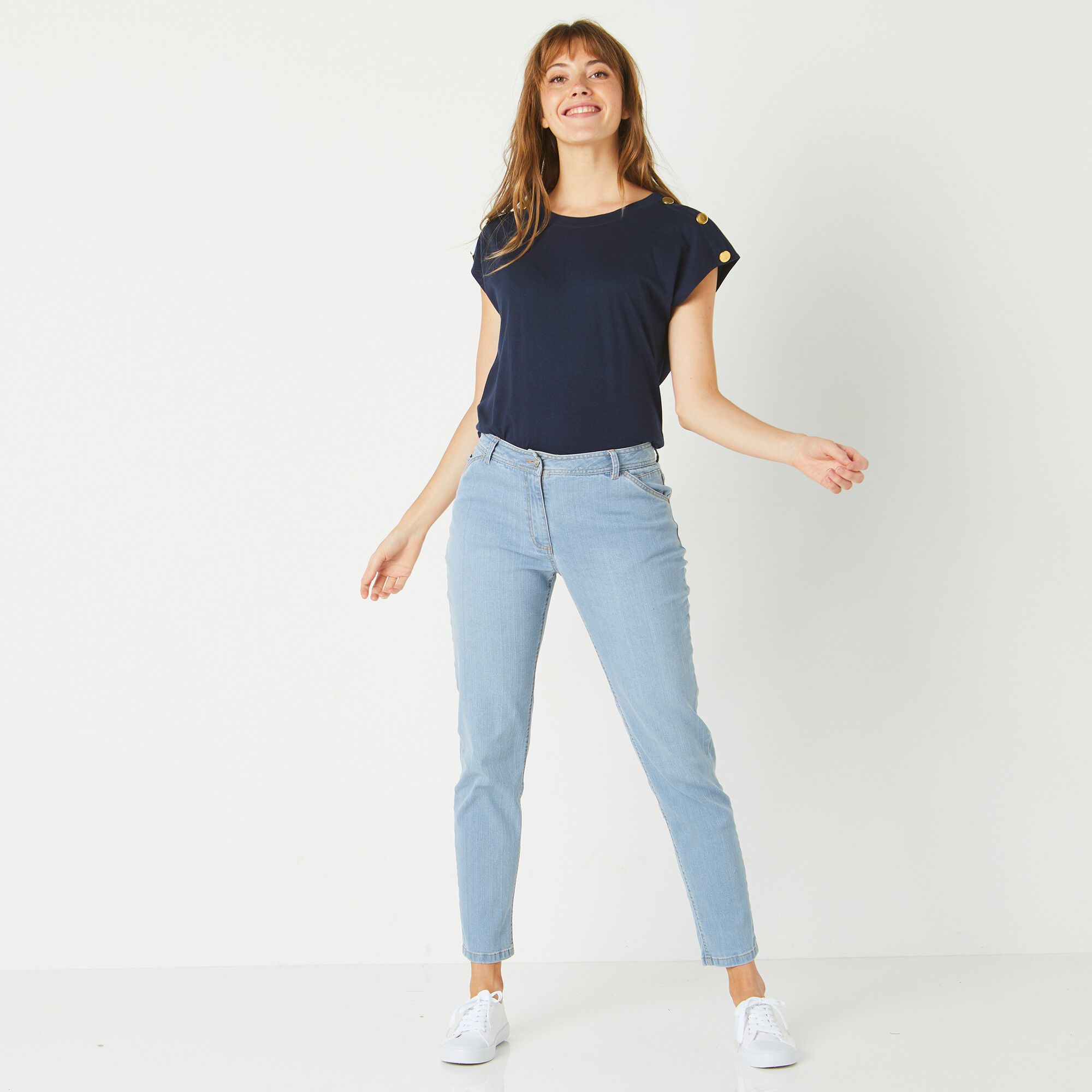 Pantalon mom, denim stretch