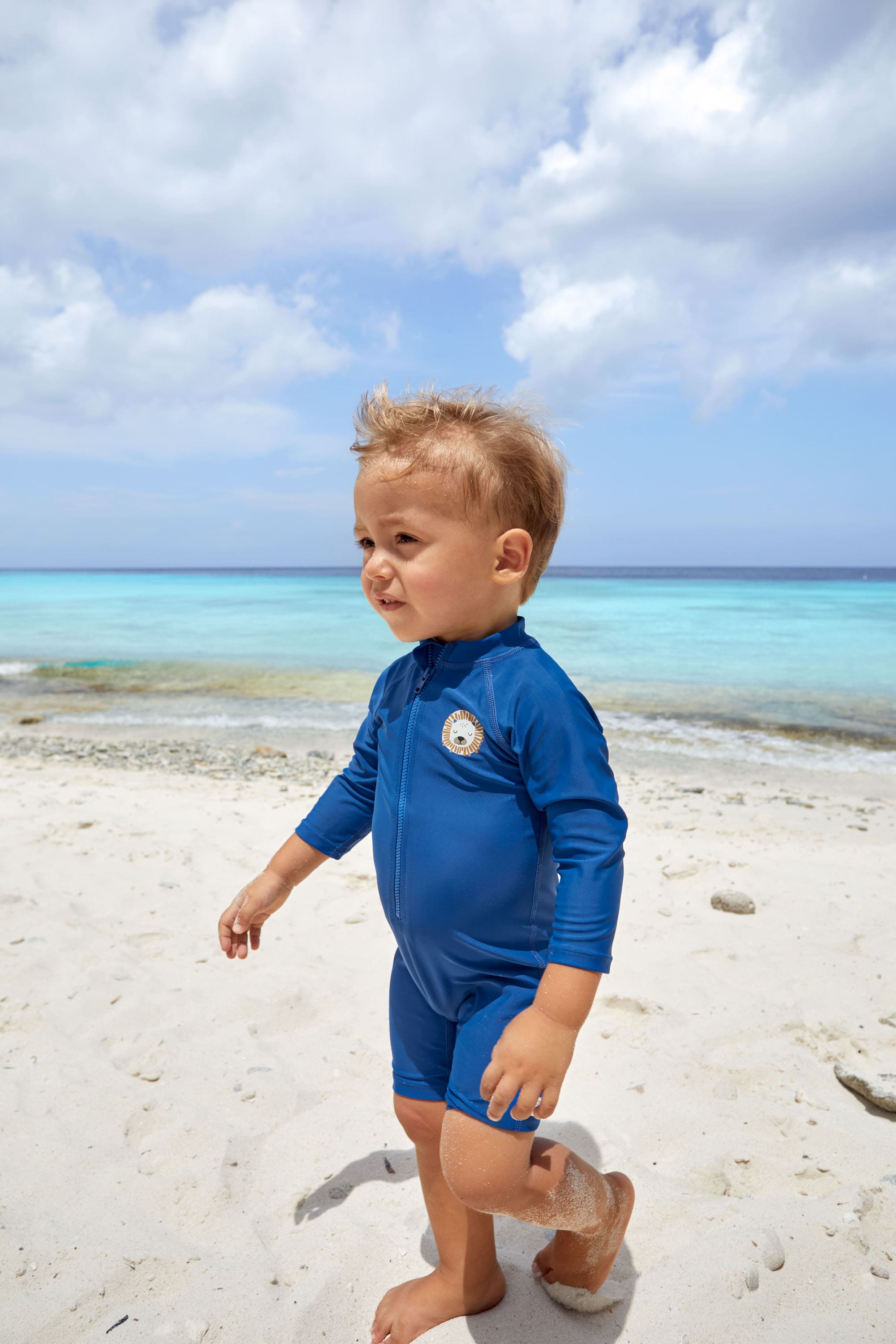 Schwimmanzug Kinder Langarm (UV Schutz) - Löwe, Blau