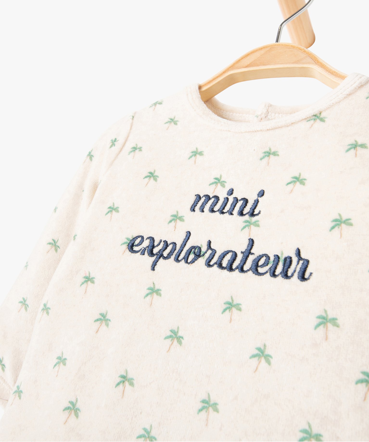 Pyjama bébé Garçon en velours imprimé palmiers et broderie beige | GEMO