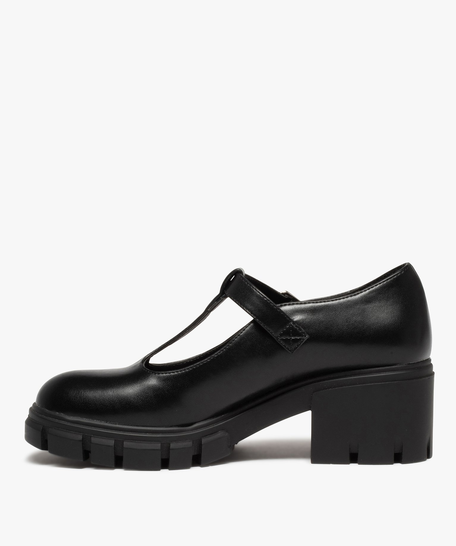 Derbies femme unis à boucle et à semelle crantée noir | GEMO