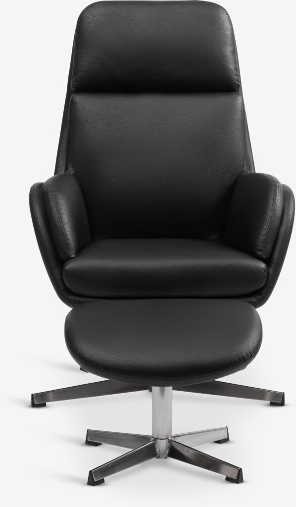 TANKEDAL Relaxsessel mit Hocker, schwarzes Kunstleder