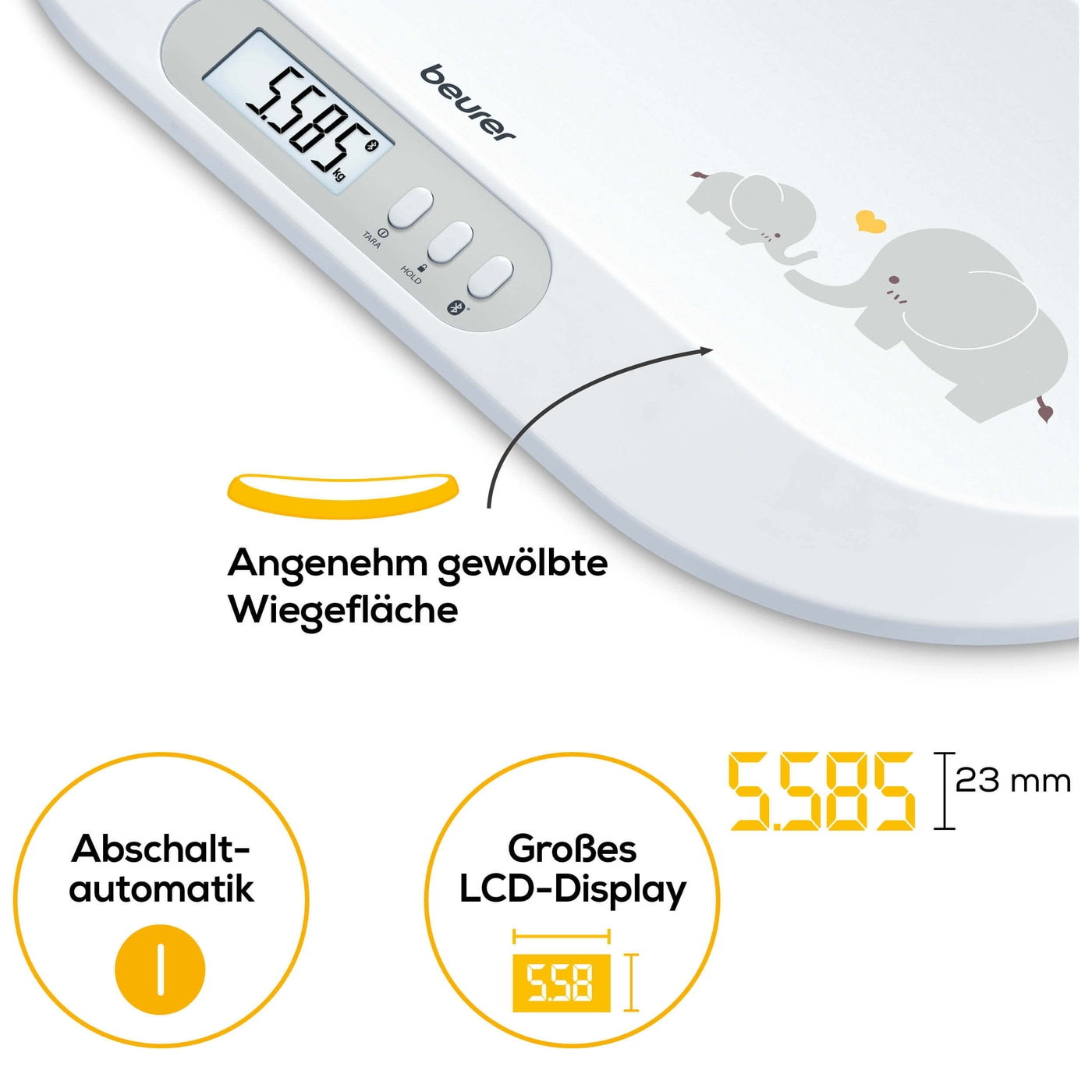 Beurer Babywaage BY 90-Babywaage mit Hold-Funktion für genaues Wiegen trotz Bewegungen & App-Anbindung