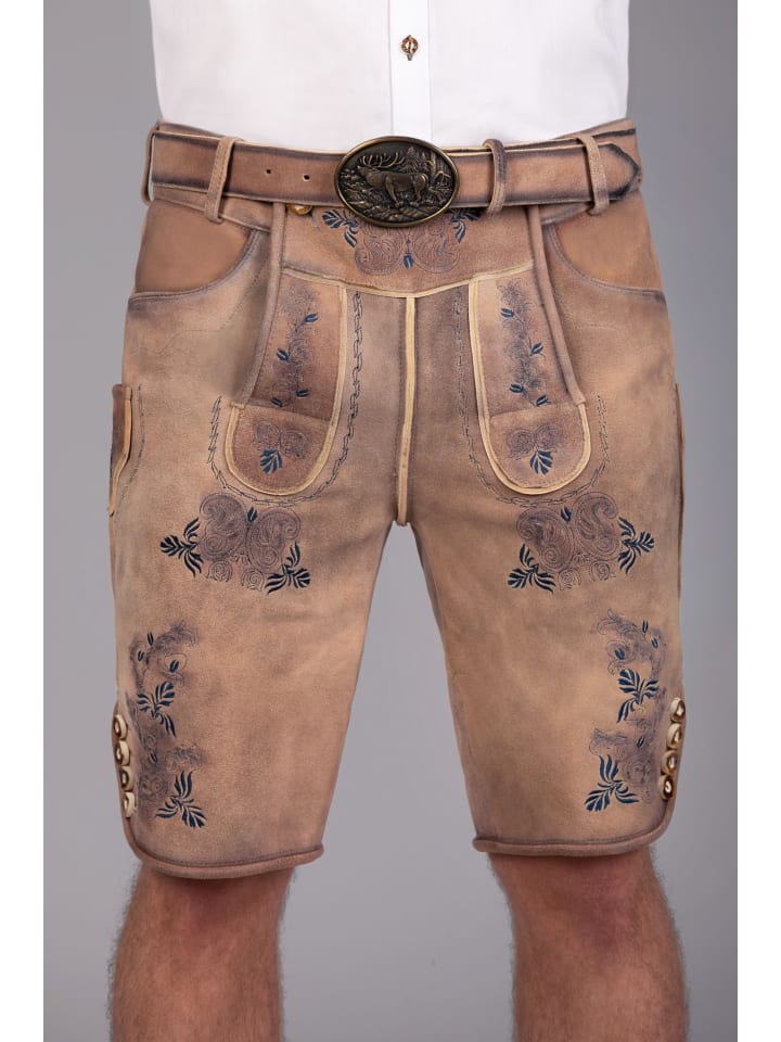 Edelnice Kurze Wildbock Lederhose Peter blau sämisch in braun günstig kaufen