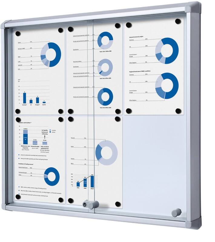 SHOWDOWN Abschließbarer Schaukasten Magnetisch 72 (B) x 67,5 (H) cm Silber 6 x DIN A4