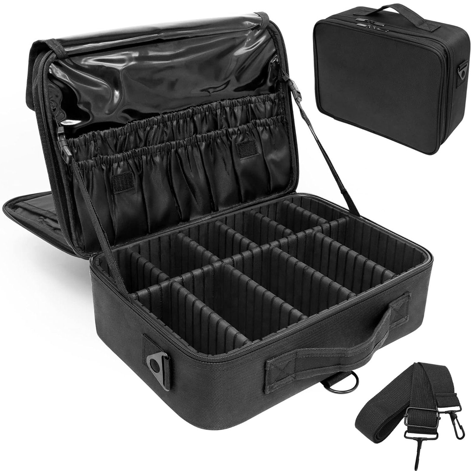 iceagle Kosmetiktasche Tragbare Kosmetiktasche mit verstellbaren Unterteilungen, wasserdicht (Verstellbare, elastische Taschen für verschiedene Größen von Make-up-Pinseln, Glatter Reißverschluss, verstellbare gepolsterte Trennwände), Reise- kosmetikt