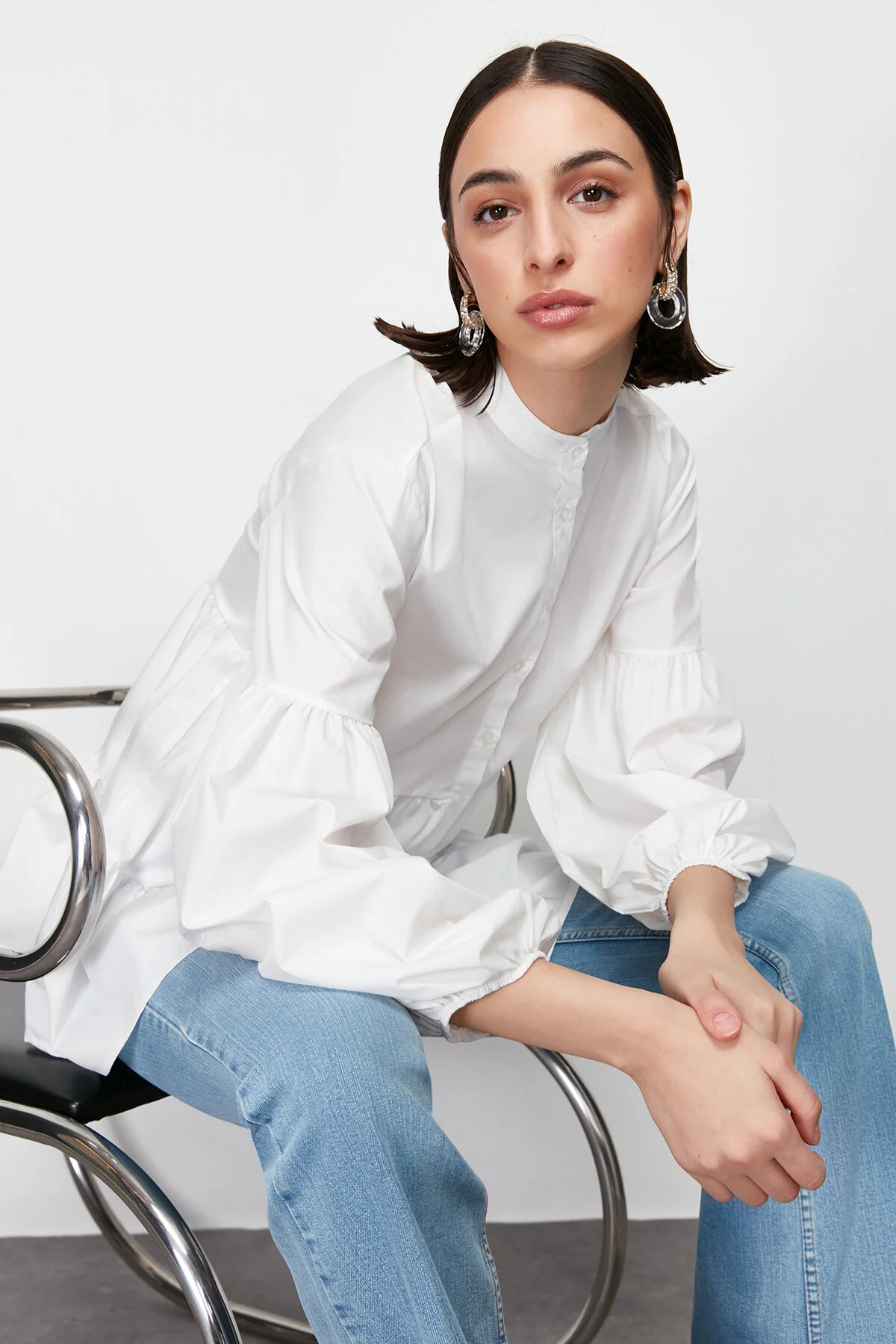 Trendyol Modest  Ecrufarbenes Rock-Layer-Baumwollgewebe-Hemd TCTSS24UK00006