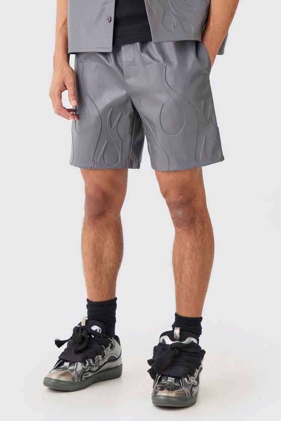 Lockere geprägte PU-Shorts mit elastischem Bund
