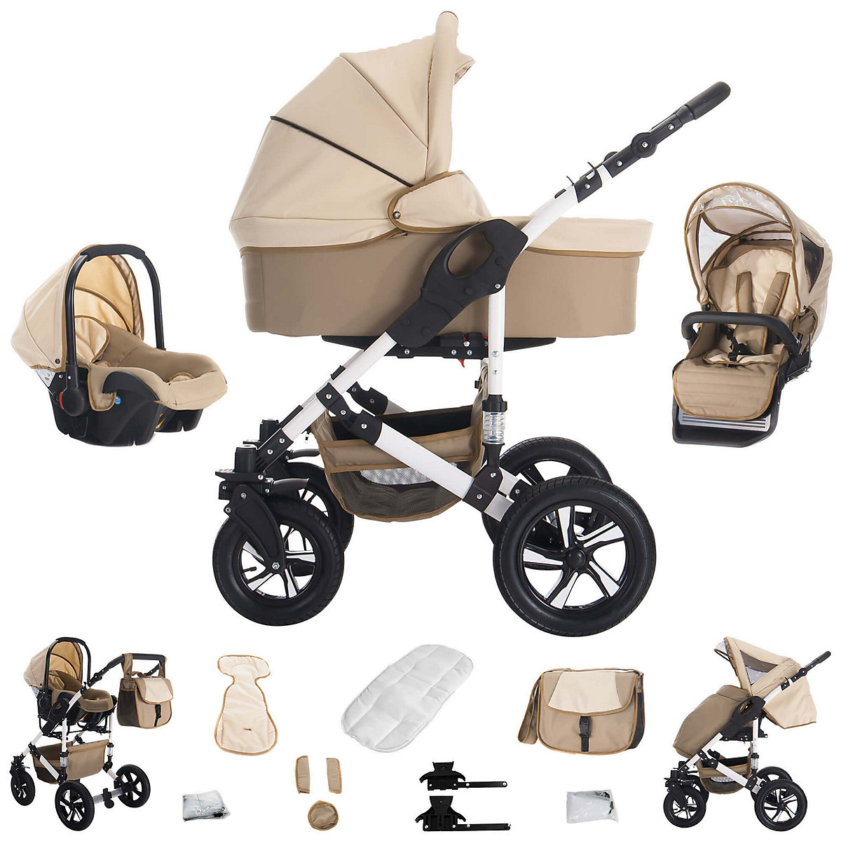Florida | 3 in 1 Kombi Kinderwagen Komplettset | Hartgummireifen Kombikinderwagen