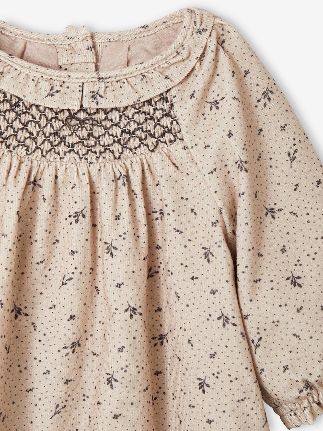 Ensemble naissance robe en velours et collants bébé argile
