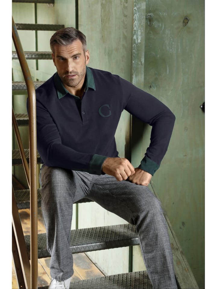 Charles Colby Langarm-Poloshirt DUKE BLAKE in dunkelblau günstig kaufen