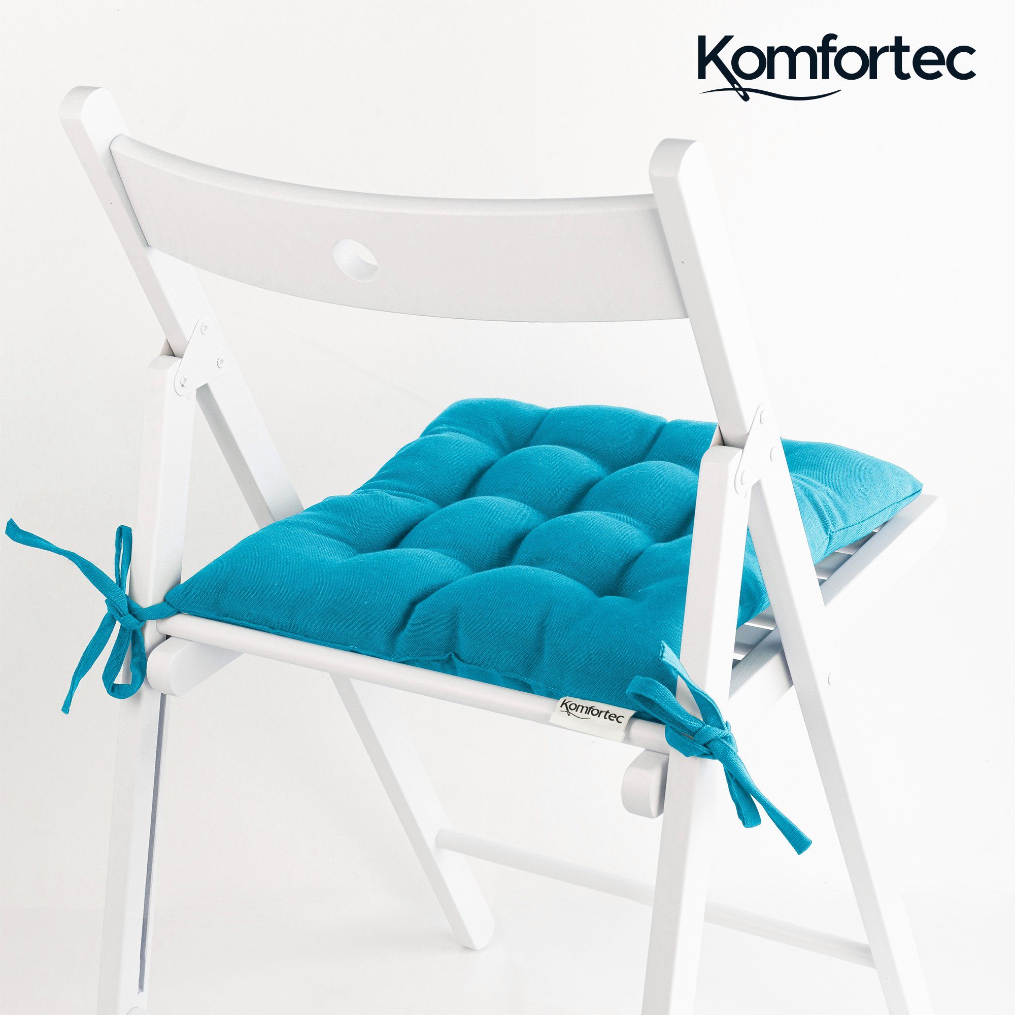 Komfortec Stuhlkissen 2er Set 40x40 cm Stuhlkissen mit Bändern, 100% Baumwolle, 200 g/m², Wasserabweisend Dekokissen, Sitzauflage für Innen- & Außenbereich