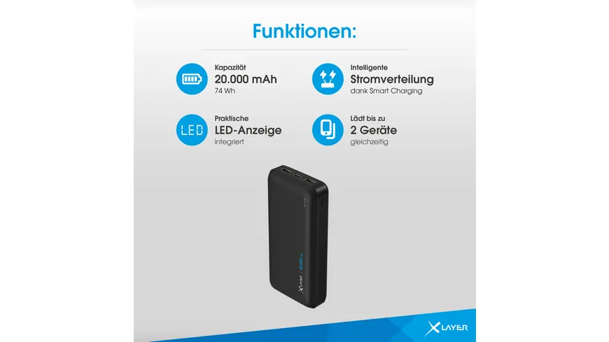 XLayer Powerbank Solid 20.000 mAh Black