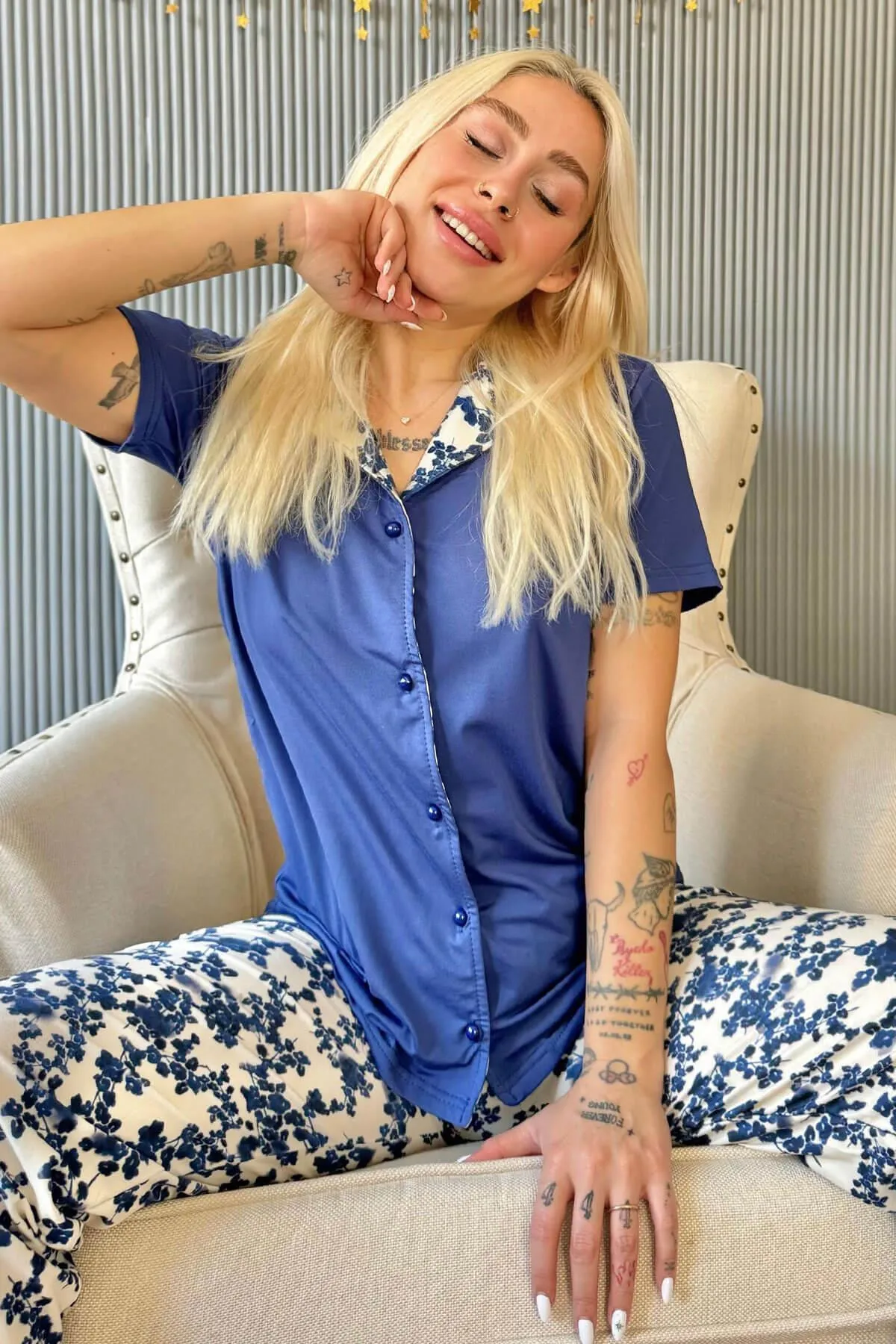 Pijamaevi  Pyjama set - Dunkelblau - Unifarben