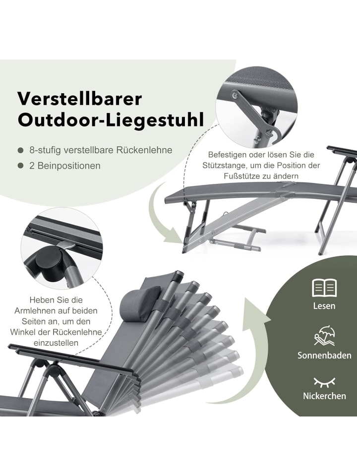 COSTWAY Klappbarer Sonnenliege in Grau günstig kaufen onesize